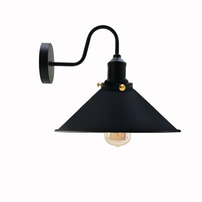 Lámpara de pared de cuello de cisne industrial vintage Aplique de interior Sombra de forma de cono de metal ~ 3391 - Negro - Sí