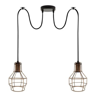 Retro Industrial 2 Way Indoor Ceiling Pendant Chandelier Hanging Light Metal Nest Cage~3390 - Brushed Copper - No