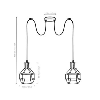 Rétro Industriel 2 Voies Intérieur Plafond Lustre Suspendu Lumière Nid Cage En Métal ~ 3390 - Argent Brossé - Non 6