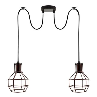 Lampadario a sospensione a soffitto per interni retrò industriale a 2 vie Lampada a sospensione in metallo con gabbia per nido ~ 3390 - Rosso rustico - Sì