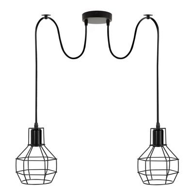 Lampadario a sospensione a soffitto per interni a 2 vie industriale retrò Lampada a sospensione in metallo con gabbia per nido ~ 3390 - Nero - No