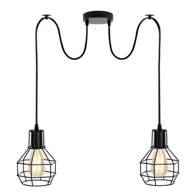 Retro Industrial 2 Way Indoor Ceiling Pendant Chandelier Hanging Light Metal Nest Cage~3390 - Black - Yes