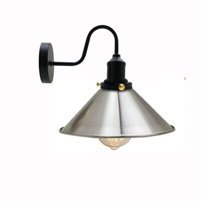 Vintage Industrial Metal Cone Shade Lighting Indoor Wall Sconce Accesorios de iluminación ~ 3389 - Níquel satinado - Sí
