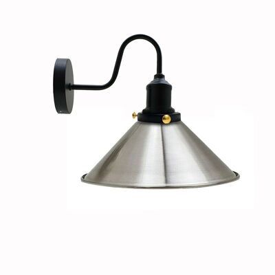 Vintage Industrial Metal Cone Shade Lighting Indoor Wall Sconce Light Fittings~3389 - Satin Nickel - No