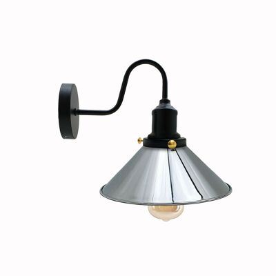 Vintage Industrial Metal Cone Shade Lighting Indoor Wall Sconce Light Fittings ~ 3389 - Chrom - Ja
