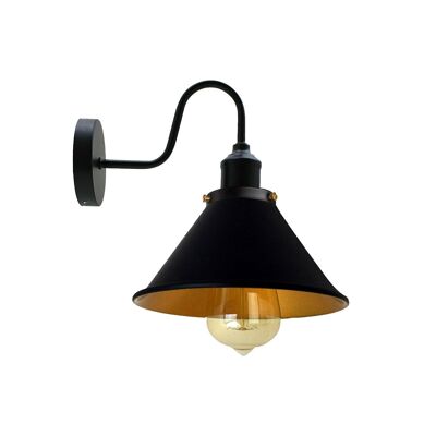 Industrial Metal Wall Light Fitting Vintage Cone shape Wall Sconce~3388 - Black Gold Inner - Yes