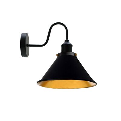 Industrial Metal Wall Light Fitting Vintage Cone shape Wall Sconce~3388 - Black Gold Inner - No