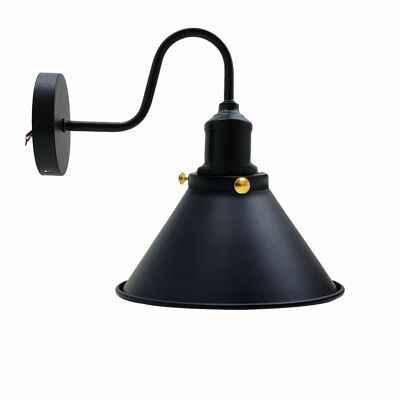 Lámpara de pared de metal industrial Aplique de pared en forma de cono vintage ~ 3388 - Todo negro - No