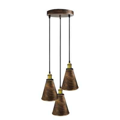 Retro Industrial 3- Head  Vintage Round Base Pendant  Celling light~3385 - Brushed Copper - No