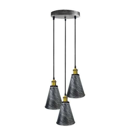 Retro Industrial 3- Head  Vintage Round Base Pendant  Celling light~3385 - Brushed Silver - No
