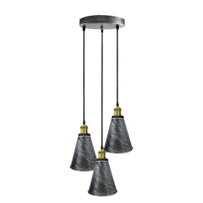 Retro Industrial 3- Head Vintage Round Base Pendant Celling light~3385 - Plata cepillada - sí