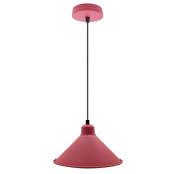 Lustre suspendu industriel rétro abat-jour conique de plafond couleur rose Suspension en métal Vintage ~ 1001 - Suspension unique - Non 1