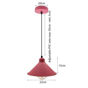 Lustre suspendu industriel rétro abat-jour conique de plafond couleur rose Suspension en métal Vintage ~ 1001 - Suspension unique - Non 8