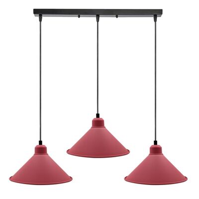 Lustre suspendu industriel rétro abat-jour conique de plafond couleur rose Suspension en métal Vintage ~ 1001 - Suspension rectangulaire à 3 têtes - Non
