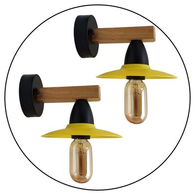 Lot de 2 luminaires muraux en bois vintage modernes jaunes ~ 1019