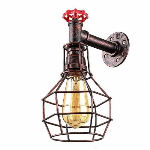 Rustic Red Modern Industrial Retro Vintage Style Pipe Cage Wall Light Wall Lamp Fixture~1119