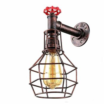 Rustique rouge moderne industriel rétro Vintage Style tuyau Cage applique murale luminaire ~ 1119 1