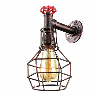 Rustic Red Modern Industrial Retro Vintage Style Pipe Cage Wall Light Wall Lamp Fixture~1119