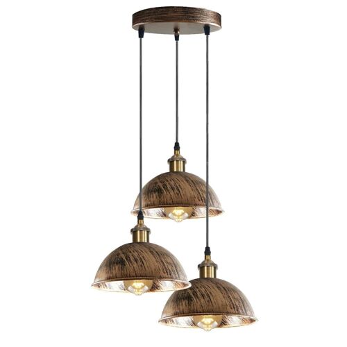Industrial Vintage Loft Bar Chandelier 3 Way Pendant Light Fittings Metal Shade,Hanging Cluster Ceiling 3 Lights Fixture~1263 - With Bulb - Brushed Copper