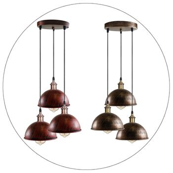Industriel Vintage Loft Bar Lustre 3 Voies Luminaires Suspendus Abat-Jour en Métal, Plafond Suspendu 3 Lumières ~ 1263 - Avec Ampoule - Cuivre Brossé 2