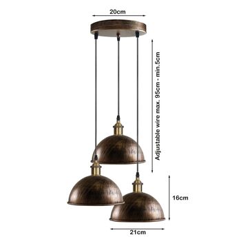 Industriel Vintage Loft Bar Lustre 3 Voies Luminaires Suspendus Abat-Jour en Métal, Plafond Suspendu 3 Lumières ~ 1263 - Avec Ampoule - Cuivre Brossé 3