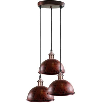 Industrial Vintage Loft Bar Chandelier 3 Way Pendant Light Fittings Metal Shade,Hanging Cluster Ceiling 3 Lights Fixture~1263 - Without Bulb - Rustic Red