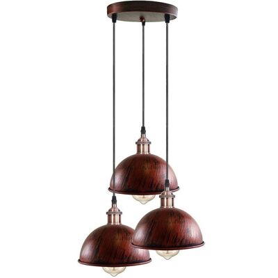 Lampadario a soppalco vintage industriale Lampadario a sospensione a 3 vie Paralume in metallo, Apparecchio a soffitto a grappolo sospeso a 3 luci ~ 1263 - Con lampadina - Rosso rustico