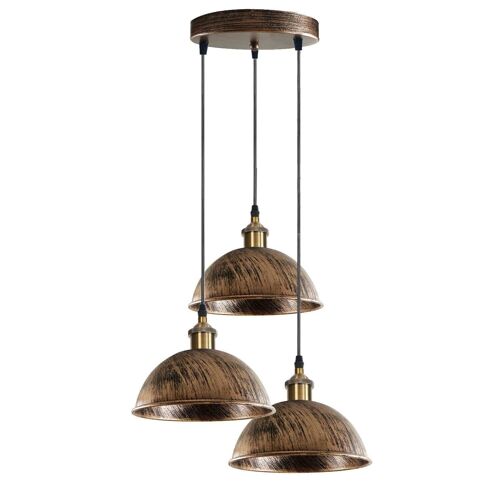 Industrial Vintage Loft Bar Chandelier 3 Way Pendant Light Fittings Metal Shade,Hanging Cluster Ceiling 3 Lights Fixture~1263 - Without Bulb - Brushed Copper