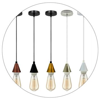 Lampes suspendues industrielles à 1 lumière pour îlot de cuisine Lampes à vis E27 avec câble de 1 m pour chambre à coucher, salle à manger, terrasse, porche ~ 1276 - Noir - Sans ampoule 2