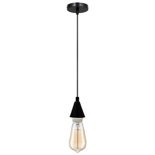Industrial 1-Light Pendant Lighting Kitchen Island Hanging Lamps E27 Screw Lamp Bulb Holder with 1M Cable for Bedroom, Dining Room, Patio, Porch~1276 - Black - With Bulb