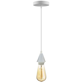 Luminaire suspendu industriel à 1 lumière pour îlot de cuisine Lampes suspendues E27 Porte-ampoule à vis avec câble de 1 m pour chambre à coucher, salle à manger, terrasse, porche ~ 1276 - Blanc - Avec ampoule 1