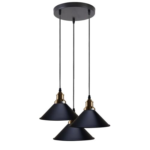 Black 3 Way Pendant Light Fixture Cone Shade Hanging Pendant Ceiling Lights~1492