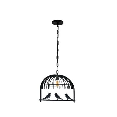 Lampadario a sospensione industriale a soffitto con gabbia per uccelli con lampadina GRATUITA ~ 2256 - nera