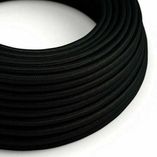 2 Core Braided Fabric Twisted and Round Cable Lighting Flex~2340 - Black Round