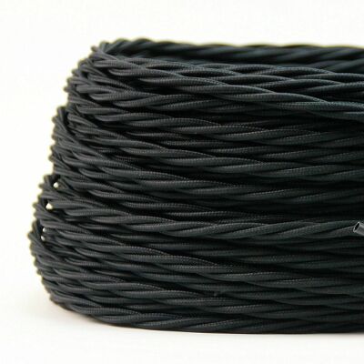 2 Core Braided Fabric Twisted and Round Cable Lighting Flex~2340 - Black Twisted