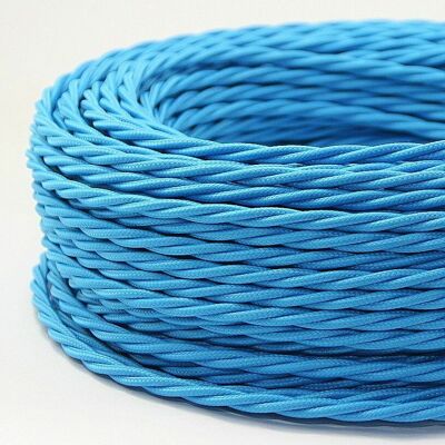 2 Core Braided Fabric Twisted and Round Cable Lighting Flex~2340 - Light Blue Twisted