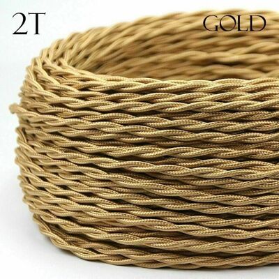 2 Core Braided Fabric Twisted and Round Cable Lighting Flex~2340 - Gold Twisted