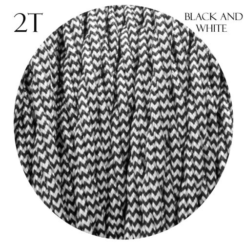 2 Core Braided Fabric Twisted and Round Cable Lighting Flex~2340 - Black and White Twisted