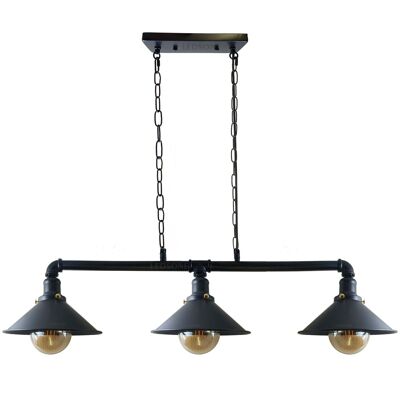 Industrielle Retro-Lampe aus Metall, abgehängter Schirm, Rohrleuchten, Pendelleuchte ~ 1124 - schwarz