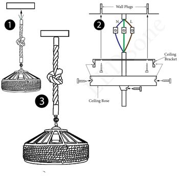 Plafonnier suspendu rétro industriel vintage en corde de chanvre Loft ~ 1132 - Non - Forme 2 8