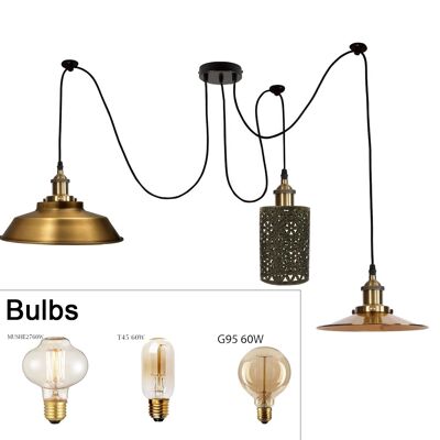 2m Pendant Light Cage Retro Industrial Ceiling Light Spider Lamp~1166 - 3 Outlet Type 1 - With Bulbs
