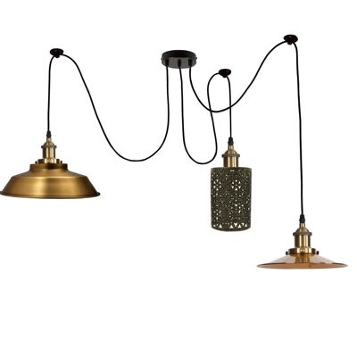 2 m Pendelleuchte Käfig Retro Industrielle Deckenleuchte Spinnenlampe ~ 1166 – 3 Steckdosen Typ 1 – ohne Glühbirnen