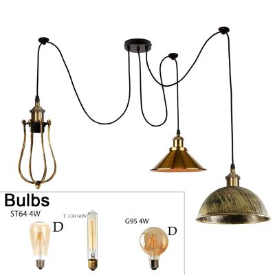 2m Pendant Light Cage Retro Industrial Ceiling Light Spider Lamp~1166 - 3 Outlet Type 2 - With Bulbs