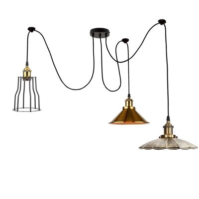 2 m Pendelleuchte Käfig Retro Industrielle Deckenleuchte Spinnenlampe ~ 1166 – 3 Steckdosen Typ 4 – ohne Glühbirnen