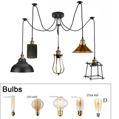 2m Pendant Light Cage Retro Industrial Ceiling Light Spider Lamp~1166 - 5 Outlet Type 1 - With Bulbs