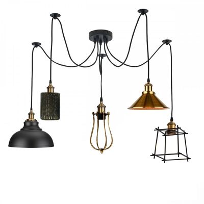 2m Pendant Light Cage Retro Industrial Ceiling Light Spider Lamp~1166 - 5 Outlet Type 1 - With Out Bulbs