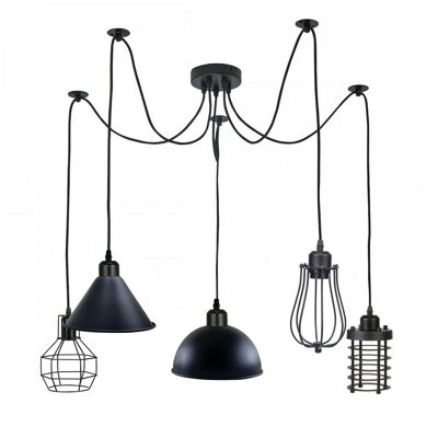 2 m Pendelleuchte Käfig Retro Industrielle Deckenleuchte Spinnenlampe ~ 1166 – 5 Steckdosen Typ 2 – ohne Glühbirnen