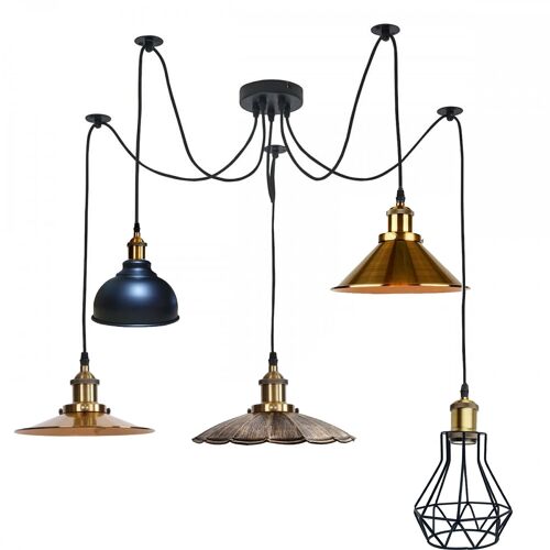 Multi Shade 2m Pendant Light Cage Retro Industrial Ceiling Light Spider Lamp~1167 - With Out Bulbs