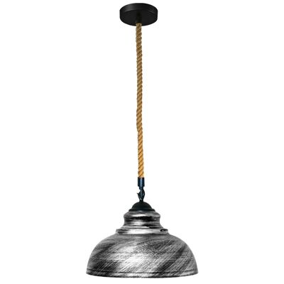 Lampada a sospensione a soffitto in metallo in stile vintage retrò ~ 1168 - Argento spazzolato - Sì
