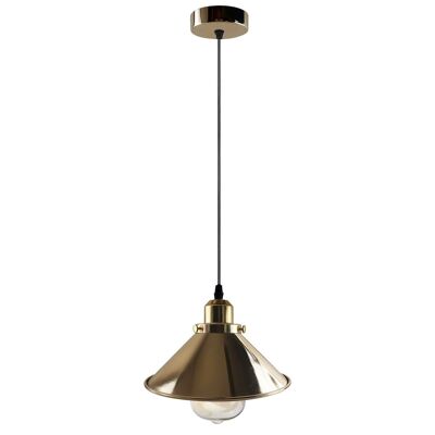 Modern Industrial French Gold Hanging Ceiling Pendant Light Metal Cone Shape Indoor Lighting For Bed Room, Kitchen, Living Room~1171 - Single Pendant - With Bulb